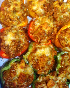 Turkey-stuffed bell peppers with chevre