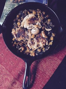 Mama Steph's chicken thighs with butternuts squash-mushroom saute